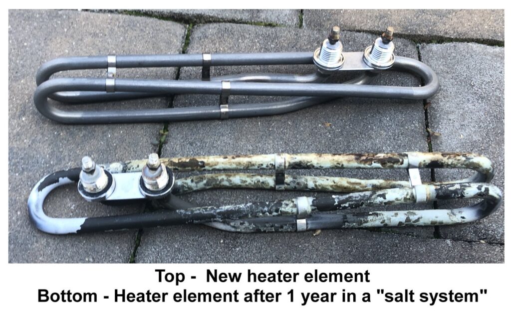 Image of heater element damaged by salt generator